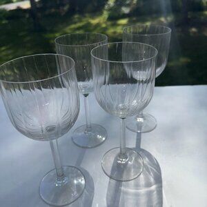 4 ea #258 11oz CRYSTAL WINE GLASS’s OPTIC PATTERN UNIQUE REEDED STEM